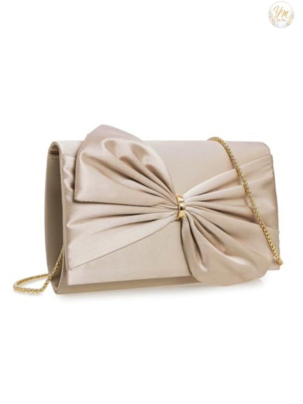 Satin Bow Evening Clutch Removable Chain Strap Formal Bag